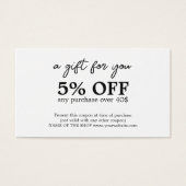 Minimalistische zwart wit vet coupon visitekaartje (Voorkant)