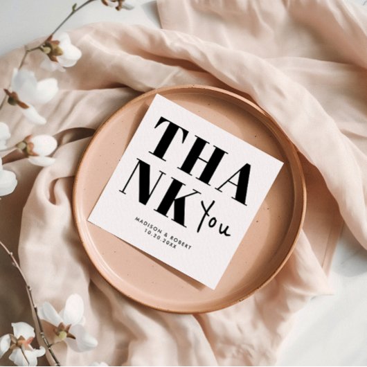 Minimalistische zwart-wit vet dank u bruiloft servet