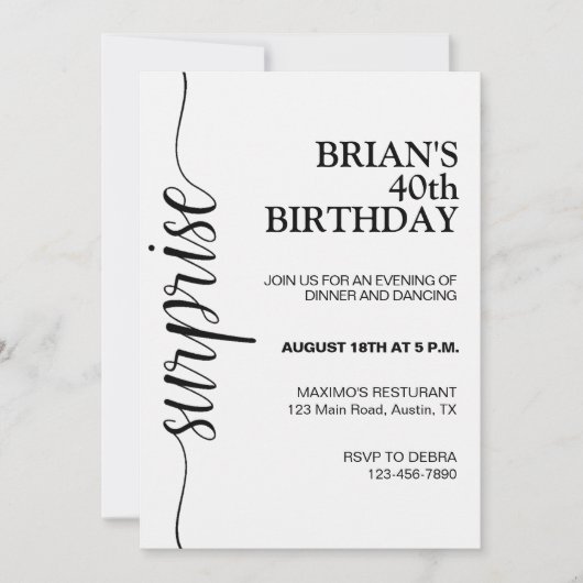 Minimalistische zwart-wit volwassen verjaardag kaart (Voorkant)