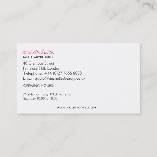 Minimalistische Zwart-Wit Wimper Extensie Make-up Visitekaartje (Achterkant)