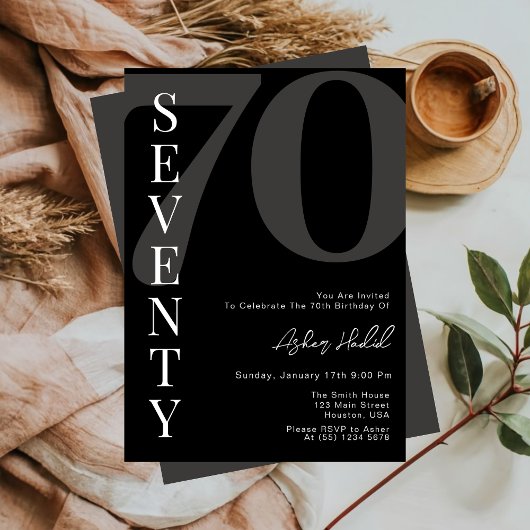 Minimalistische Zwart-Wit Zeventig 70e Verjaardag Kaart