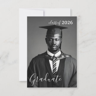 Minimalistische zwart-witfoto afstudeerfeest kaart