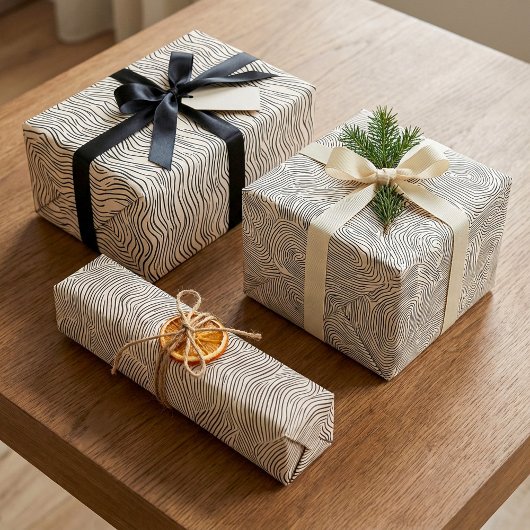 Minimalistische zwart-witlijn kunst inpakpapier vel