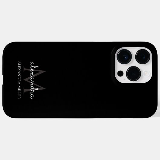 Minimalistische zwart-witmonogramnaam Case-Mate iPhone case (Achterkant (horizontaal))