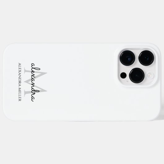 Minimalistische zwart-witmonogramnaam Case-Mate iPhone case (Achterkant (horizontaal))