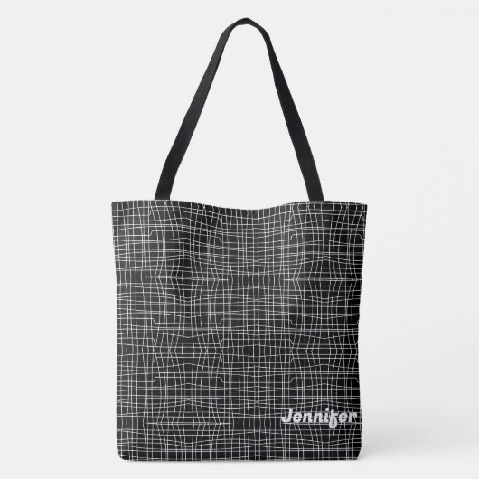 Minimalistische zwart-witpatroon Canvas tas (Achterkant)