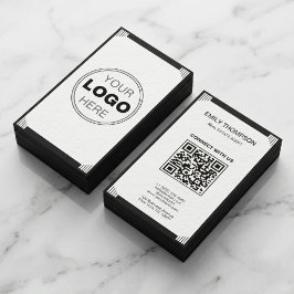 Minimalistische Zwart Witte Art Deco Logo QR Code Visitekaartje