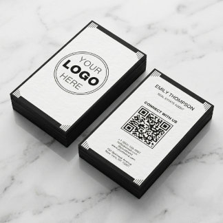 Minimalistische Zwart Witte Art Deco Logo QR Code Visitekaartje