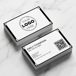 Minimalistische Zwart Witte Art Deco Logo QR Code Visitekaartje