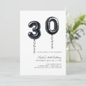 Minimalistische zwart-witte ballonnen 30e verjaard kaart (Staand voorkant)