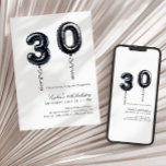 Minimalistische zwart-witte ballonnen 30e verjaard kaart<br><div class="desc">Minimalistische uitnodiging voor zwarte ballonnen voor de 30e verjaardag.</div>