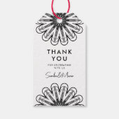 Minimalistische zwart-witte bloemen bedankt cadeaulabel (Voorkant)
