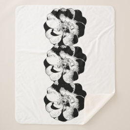 Minimalistische zwart-witte bloemensherpa deken