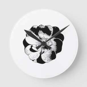 Minimalistische zwart-witte bloemenwandklok ronde klok