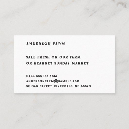 Minimalistische zwart-witte boerenmarkt visitekaartje (Achterkant)
