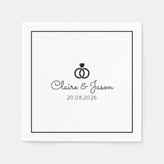 Minimalistische zwart witte bruiloft in elkaar gri servet (Voorkant)