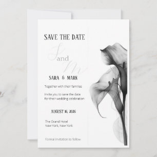 Minimalistische Zwart & Witte Calla Lelie Save the Date