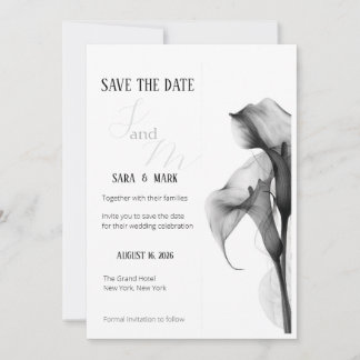 Minimalistische Zwart & Witte Calla Lelie Save the Date