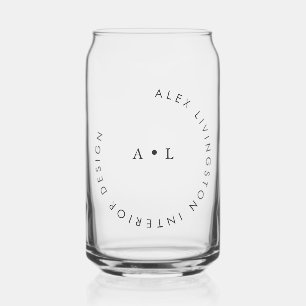 Minimalistische Zwart Witte Cirkel Monogram Logo Blikvorm Glas