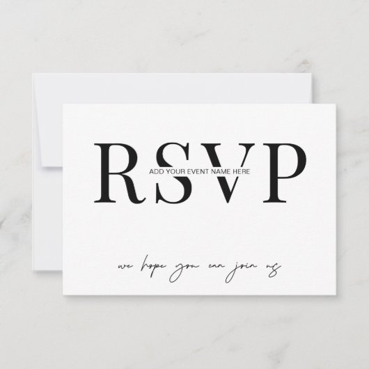Minimalistische Zwart & Witte Eetgelegenheid Zakel RSVP Kaartje (Voorkant)