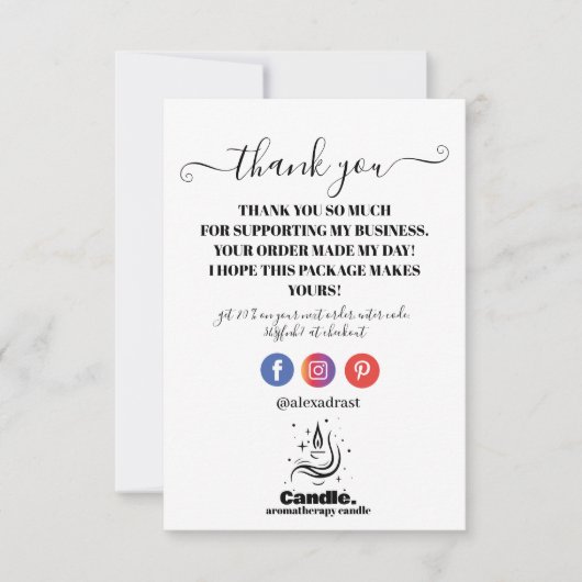 Minimalistische zwart-witte kaars bedankkaart (Voorkant)