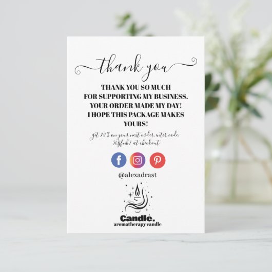 Minimalistische zwart-witte kaars bedankkaart (Staand voorkant)