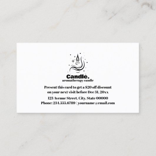 Minimalistische zwart-witte kaars kortingskaartje (Achterkant)