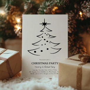 Minimalistische Zwart-Witte Kerstboom Feest Kaart