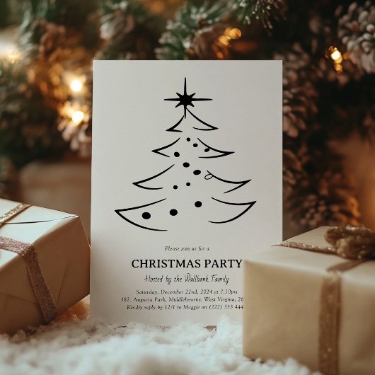 Minimalistische Zwart-Witte Kerstboom Feest Kaart