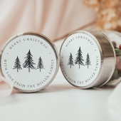 Minimalistische zwart-witte kerstdennenboom ronde sticker