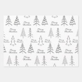 Minimalistische zwart-witte kerstpijnboom inpakpapier vel (Voorkant 2)