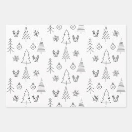Minimalistische zwart-witte kerstpijnboom inpakpapier vel