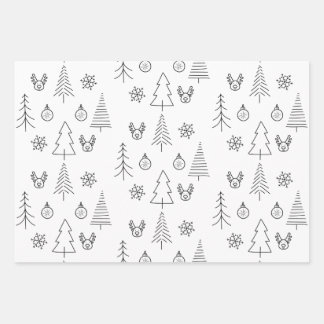 Minimalistische zwart-witte kerstpijnboom inpakpapier vel