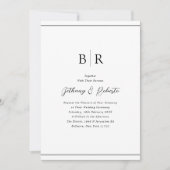 Minimalistische Zwart Witte Monogram Bruiloft Kaart (Voorkant)