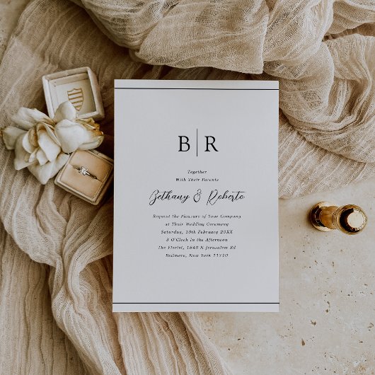 Minimalistische Zwart Witte Monogram Bruiloft Kaart