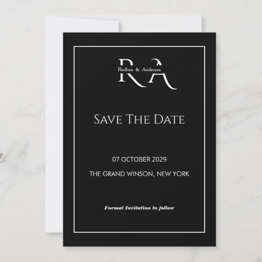Minimalistische Zwart&Witte Monogram Save the Date Kaart (Voorkant)