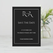Minimalistische Zwart&Witte Monogram Save the Date Kaart (Staand voorkant)