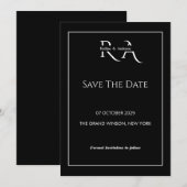 Minimalistische Zwart&Witte Monogram Save the Date Kaart (Voorkant / Achterkant)