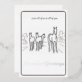 Minimalistische zwart-witte paarden folie kerstkaa feestdagenkaart