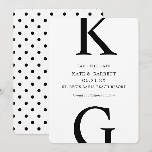 Minimalistische zwart-witte Polka Dot Save the Dat Date (Voorkant / Achterkant)