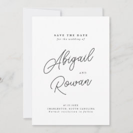 Minimalistische Zwart Witte Script Save the Date K Kaart
