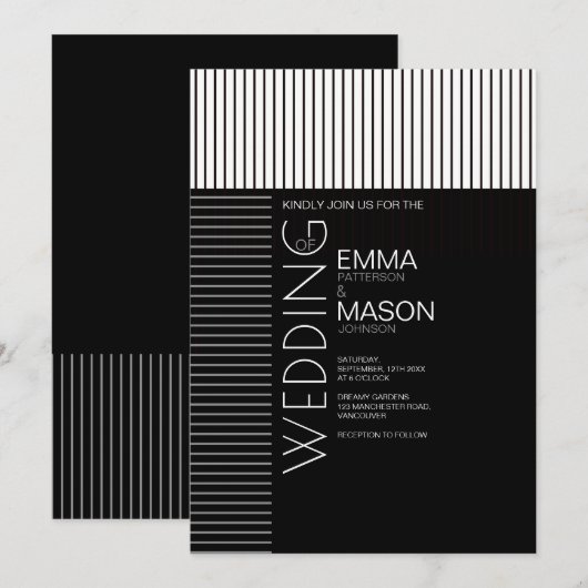 Minimalistische zwart-witte strepen kaart (Voorkant / Achterkant)