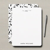 Minimalistische zwart-witte takken lijnen monogram notitiekaartje