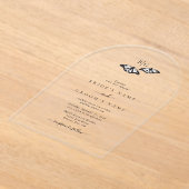 Minimalistische zwart witte vlinder monogram bruil acryl uitnodigingen (Laagn)