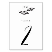 Minimalistische zwart witte vlinder monogram bruil kaart (Achterkant)