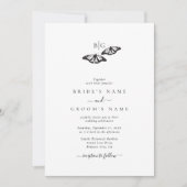 Minimalistische zwart witte vlinder monogram bruil kaart (Voorkant)