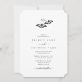 Minimalistische zwart witte vlinder monogram bruil kaart (Voorkant)