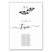 Minimalistische zwart witte vlinder monogram bruil kaart (Achterkant)