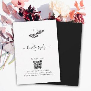 Minimalistische zwart witte vlinder monogram bruil RSVP kaartje