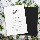 Minimalistische zwart witte vlinder monogram bruil save the date